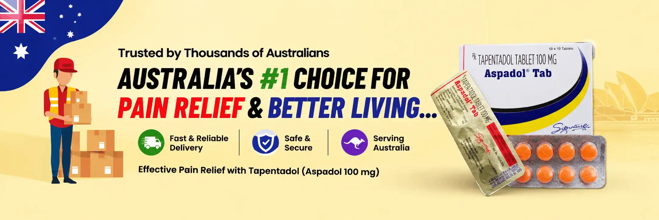 Tapentadol 100mg Aspadol tablets - fast delivery across Australia